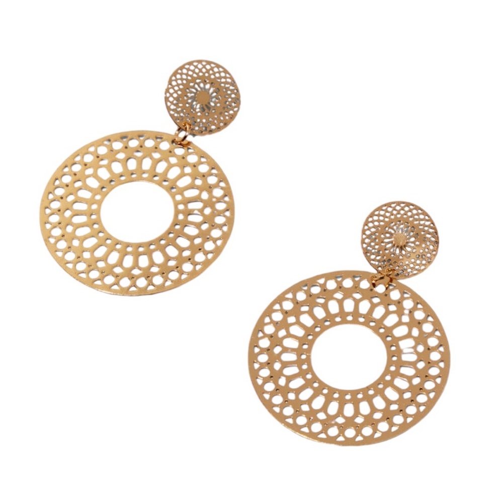 GOLD-TONE FILIGREE DOUBLE DISC 1.5" DROP
EARRINGS